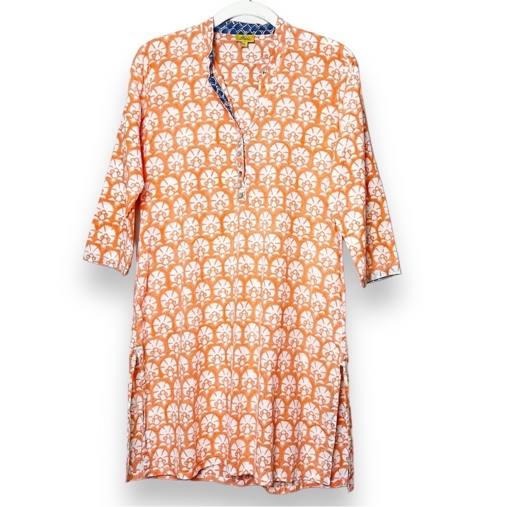 Roberta Roller Rabbit 100% Cotton Tunic Top XS orange floral swim cover up beach